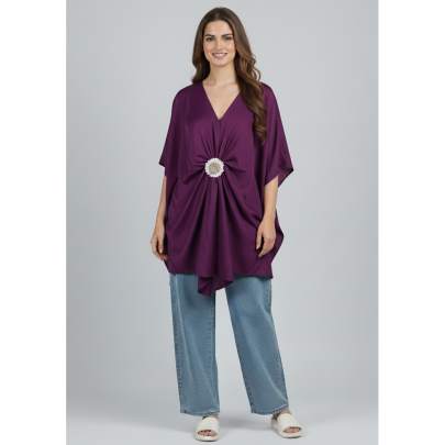 Embellished Poncho Top with Central Brooch