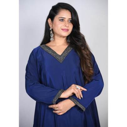 Embellished V Neck A Line Kurta Pant