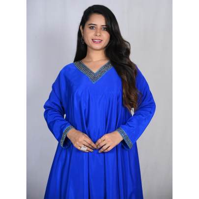 Embellished V Neck A Line Kurta Pant Set