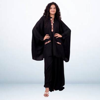 Embroidered Black Kaftan Cord set