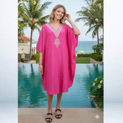 Embroidered Pink Short Kaftan for Women
