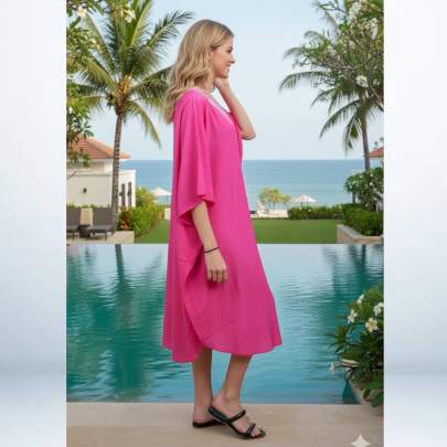 Embroidered Pink Short Kaftan for Women