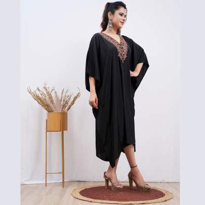Embroidery Kaftan  Black