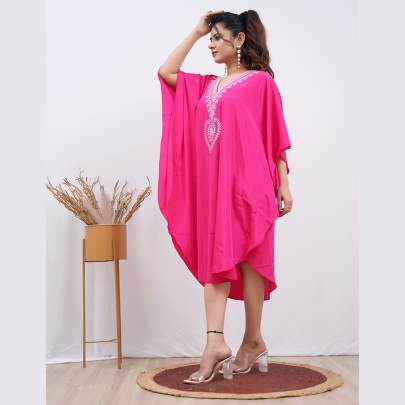 Embroidery Kaftan  Rani Pink