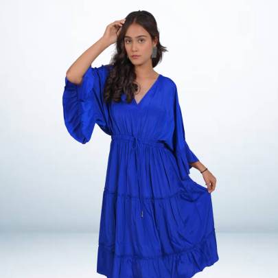 Flared solid plain dress with a flowy fit