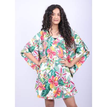 Floral   Leaf Print Short Kaftan
