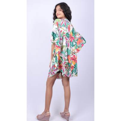 Floral   Leaf Print Short Kaftan