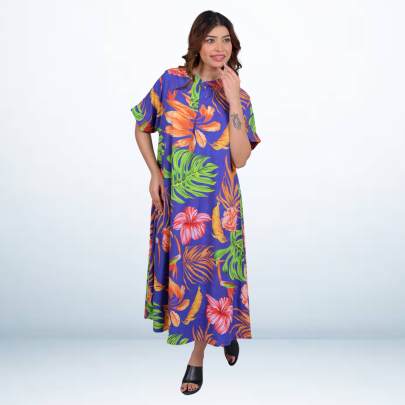 Floral Leafy Print Long Dress 