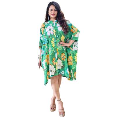 Floral Print Collar Neck Kaftan  Green 