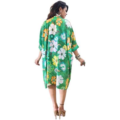 Floral Print Collar Neck Kaftan  Green