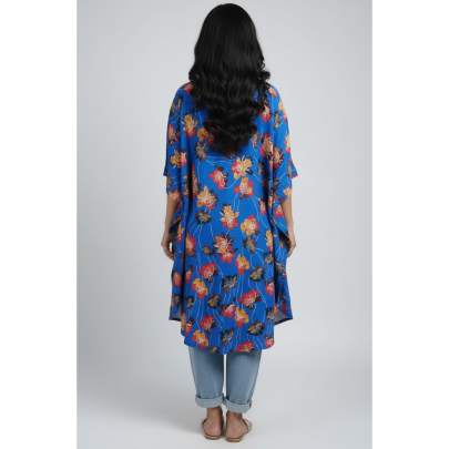 Floral Printed High-Low Poncho Shirt Top