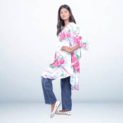 Floral Printed Short Kaftan Tunic for Women