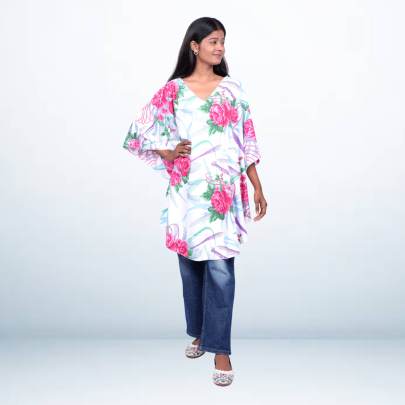 Floral Printed Short Kaftan Tunic for Women