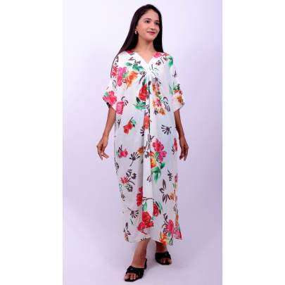 Floral V pleated Long Kaftan