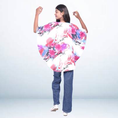 Floral White   Pink Printed Short Kaftan Tunic