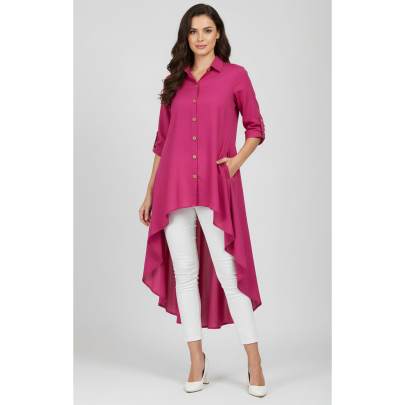 Front Button High-Low Shirt Dress for Women