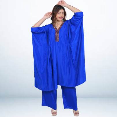Front Pleated Embellished Kaftan Pant Set 