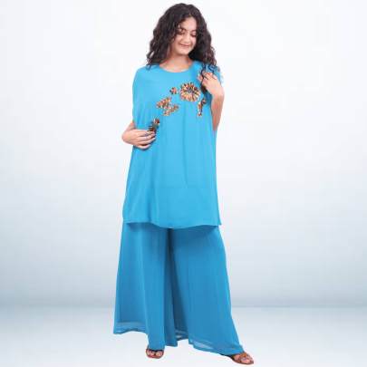 Georgette Handwork Designer Kaftan with Pant 