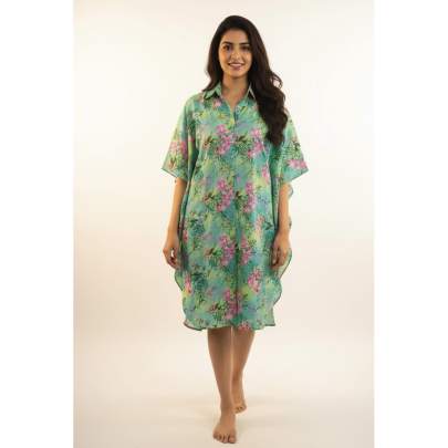 Georgette Printed Collar Neck Short Kaftan – Free Size