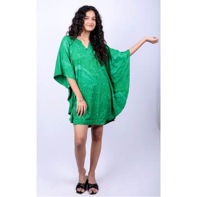 Green Crumple Tie Dye Kaftan Tunic 