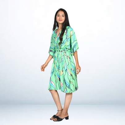 Green Geometrical Printed Short beach Kaftan 