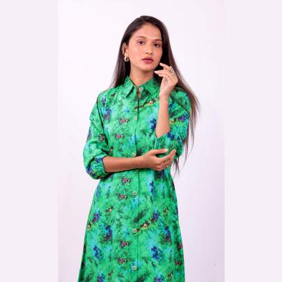 Green Hand Tie Dye Print Long Kurta
