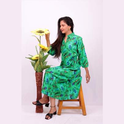 Green Hand Tie Dye Print Long Kurta