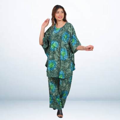 Green Hand Tie dye Water Drop print Kaftan Cord set