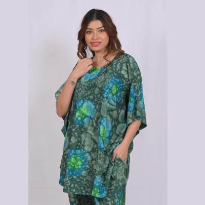 Green Hand Tie dye Water Drop print Kaftan Cord set