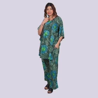 Green Hand Tie dye Water Drop print Kaftan Cord set