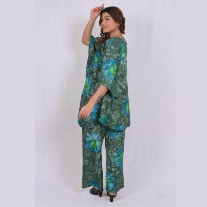 Green Hand Tie dye Water Drop print Kaftan Cord set