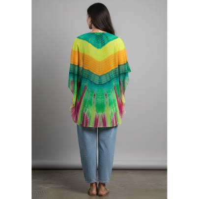 Green Multicolor Tie-Dye Kaftan Top