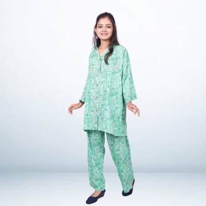 Green Paisley Printed Shirt Pant Cord set