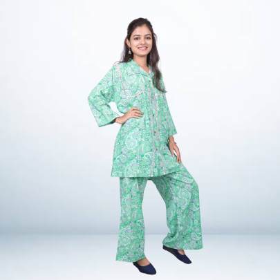 Green Paisley Printed Shirt Pant Cord set