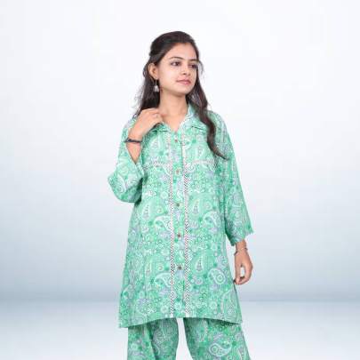 Green Paisley Printed Shirt Pant Cord set