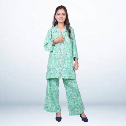 Green Paisley Printed Shirt Pant Cord set
