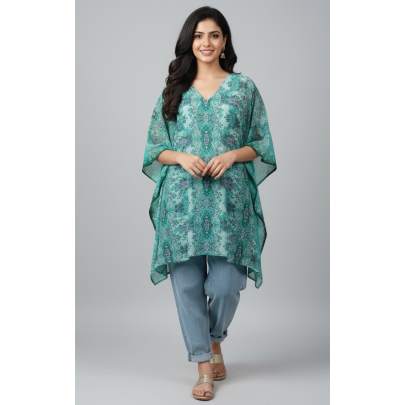 Green Printed Georgette Kaftan
