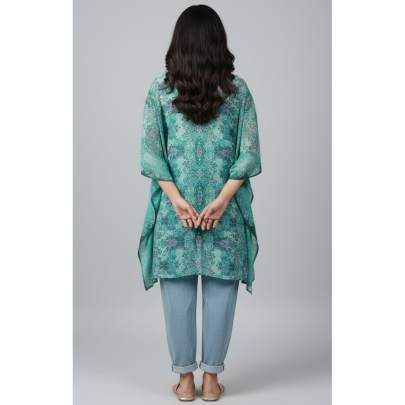 Green Printed Georgette Kaftan
