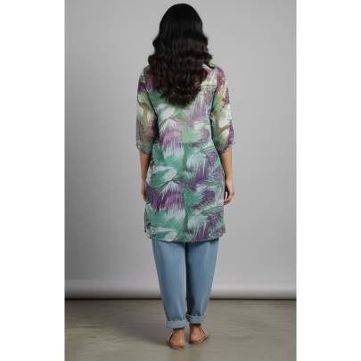 Green & Purple Abstract Print 3/4 Sleeve Kurta