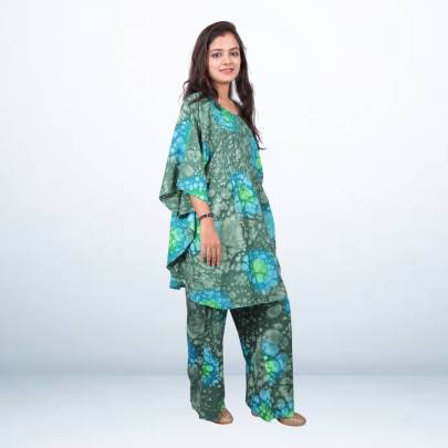 Green rain drop printed Kaftan cord set