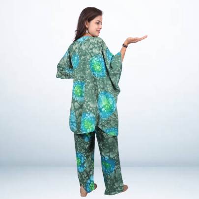 Green rain drop printed Kaftan cord set