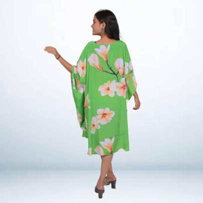 Green Tropical Floral Printed Beach Kaftan