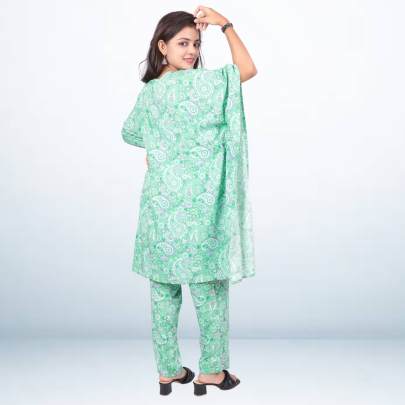Green Viscose Printed Kaftan Pant Set