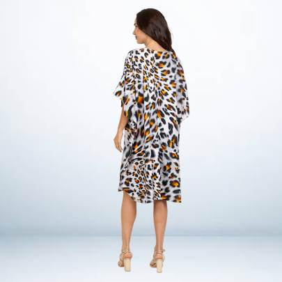 Grey and orange animal print short kaftan dress