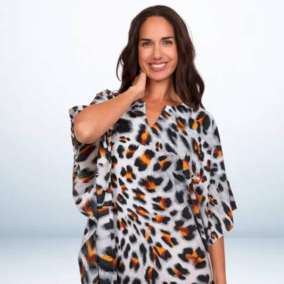 Grey and orange animal print short kaftan dress