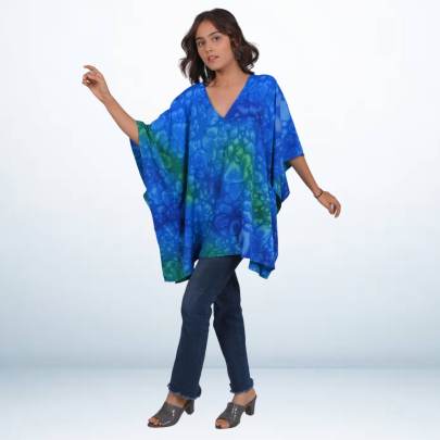 Hand Spray Printed Blue Kaftan Tunic