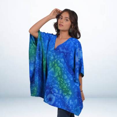 Hand Spray Printed Blue Kaftan Tunic