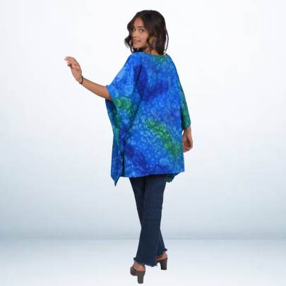 Hand Spray Printed Blue Kaftan Tunic