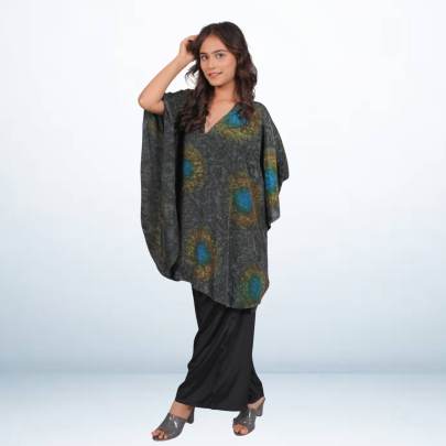 Hand Spray Printed Dark Green  Kaftan Tunic