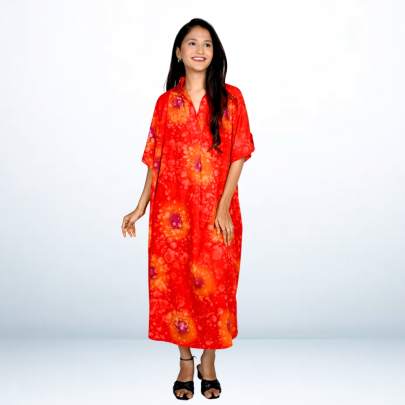 Hand Spray Printed Long Free Size Kaftan Dress